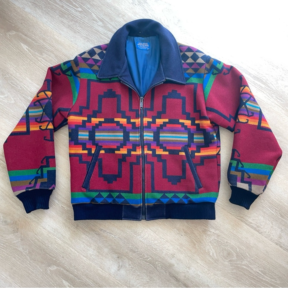 Pendleton High Grade South Western Wear BomberJacket Aztec Navajo rainbow colors
